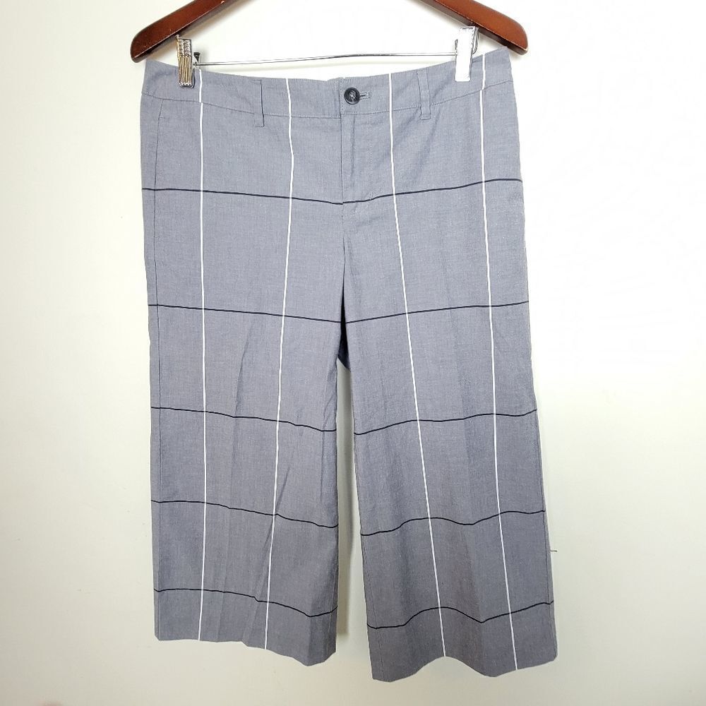 J Jill Women's Cropped Grid Check Plaid High Rise Straight Cotton Pants 10P